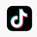 Image is the TikTok logo which is a white music note set on a black background