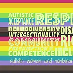 AWN word cloud set over the LGBTQ Pride Flag