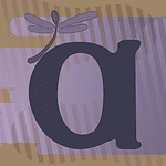 Autistic Women & Nonbinary Network logo sepia background with lilac color over it, on top is a purple "a" and a dragonfly shaped like a spoon