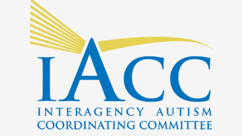 logo for IACC yellow stripe with name in blue