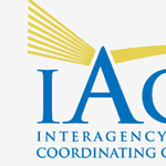 logo for IACC yellow stripe with name in blue
