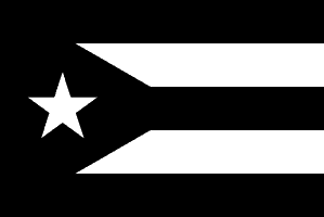 Bandera puertorriqueña con estrella y tres franjas y triángulo en blanco y negro