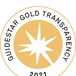 Image is a round gold and white seal from Guide Star with text around the outer circle saying " GUIDESTAR GOLD SEAL OF TRANSPARENCY 2020"