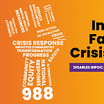 orange background with The Arc logo with a fist made out of a word cloud, including the number 988. Black text reads Impacted Families & Crisis Response, Disabled BIPoC: Disrupting Danger in Crisis Response